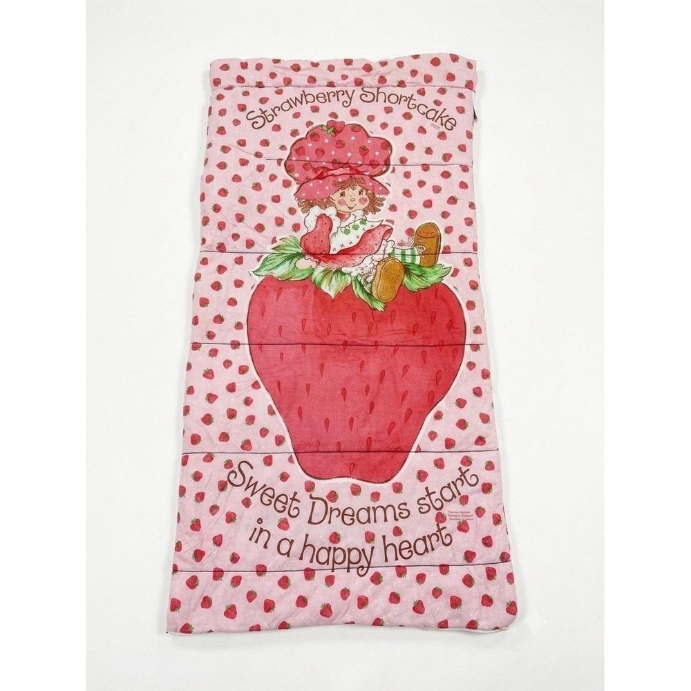Vintage 1980s Strawberry Shortcake‎ Sleeping Bag Fabric 65" x 30" Flawed